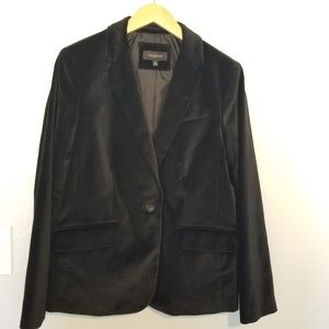 Talbots Black Velour Blazer Jacket Flap Pockets
